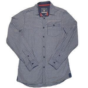 Earthbound Mens S Shirt Button Up Long Sleeve Blue White Check Pocket